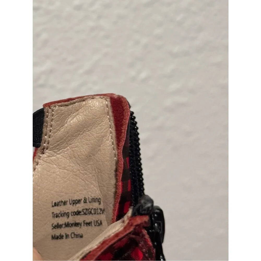 Monkey Feet - Red and Black Plaid Leather Ballet Flats